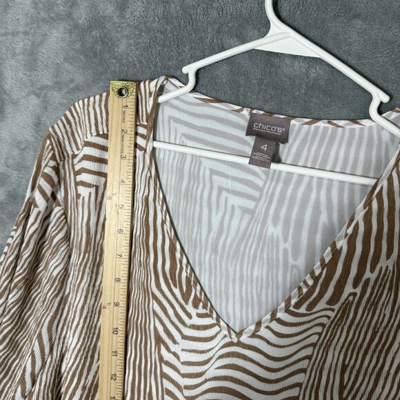 Chicos Tunic Top 2XL Size 4 Beige Babydoll Balloon 3/4 Sleeve Striped Flowy - Picture 4 of 11